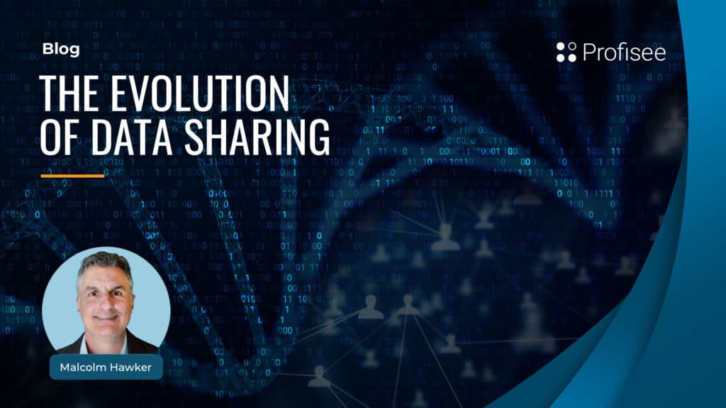 Blog post promotion titled, "The Evolution of Data Sharing" featuring Malcolm Hawker.