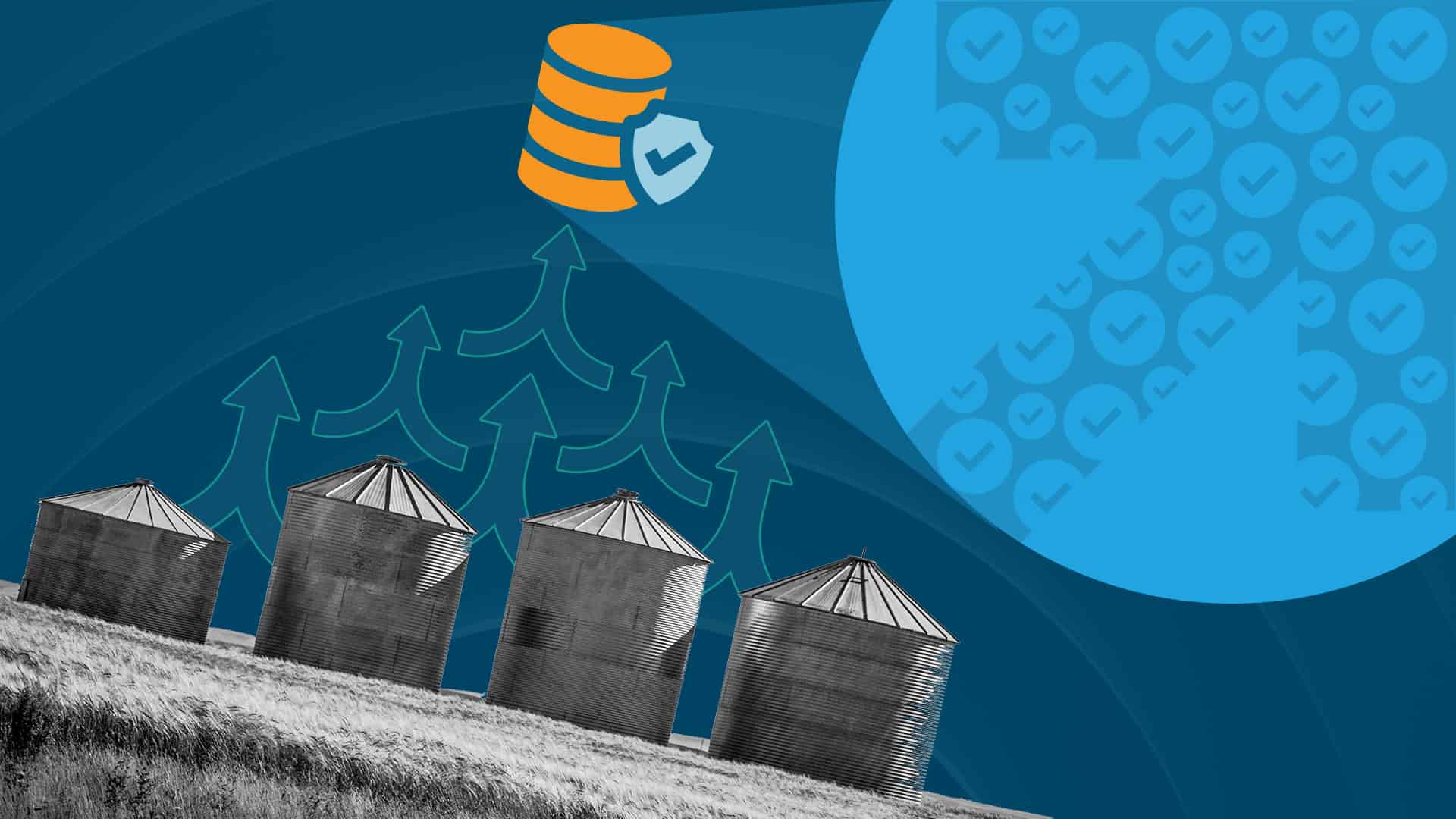 Grain silos float upward and to the right as they are consolidated.