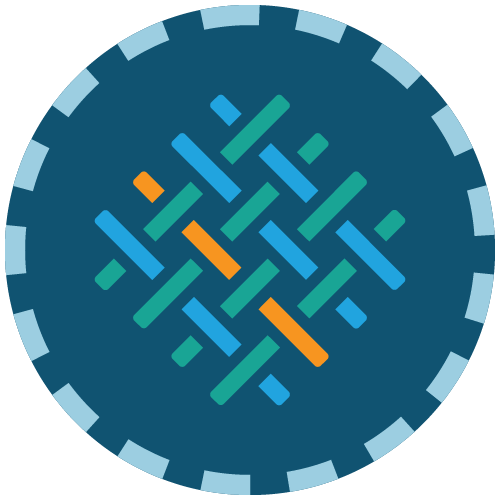 Icon featuring an interwoven design with lines in blue, green, and orange.