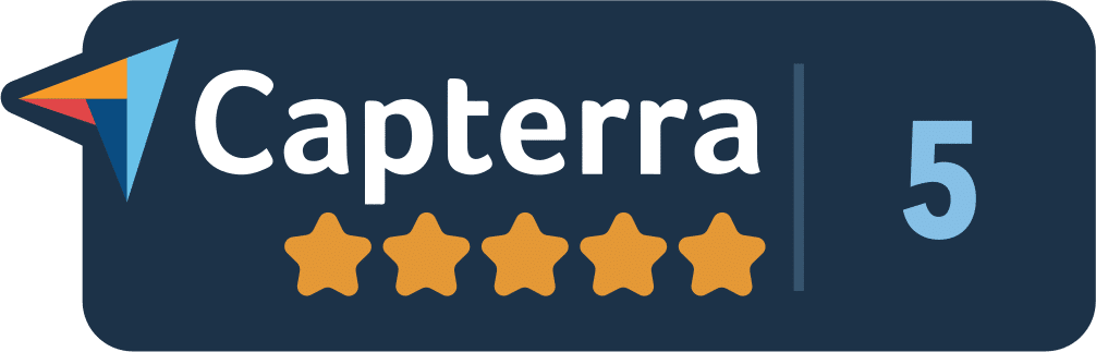 Capterra logo with a five-star rating.