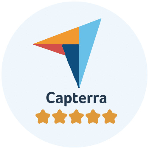 Capterra logo with a five-star rating.
