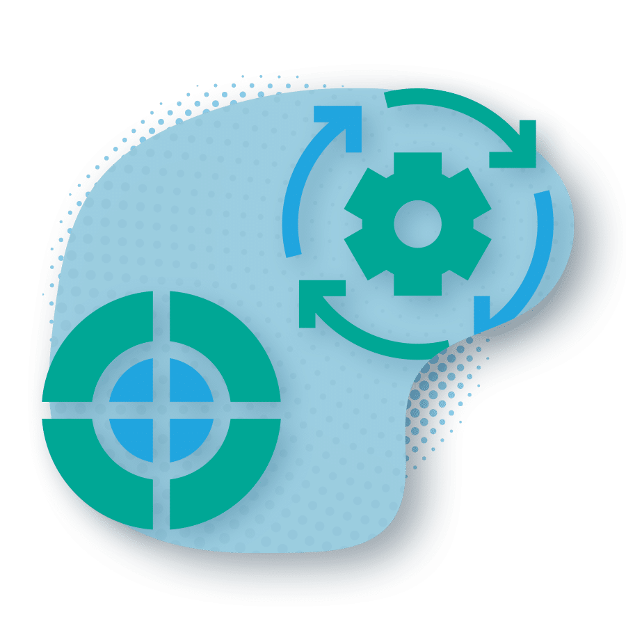 Icon illustrating a continuous process and a target within a Master Data Management (MDM) context.