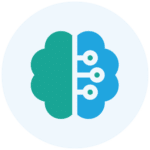 Brain icon with teal and blue halves representing digital connections.