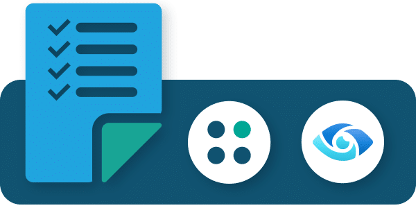 Icons representing features of Microsoft Purview: a checklist, a data point matrix, and an eye icon.