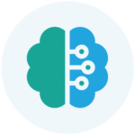 Brain icon with teal and blue halves representing digital connections.