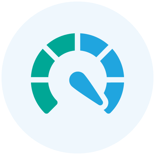A circular icon with a blue and green gauge showing a medium value.