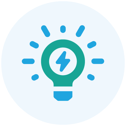 Icon of a lightbulb with a lightning bolt, representing innovation.
